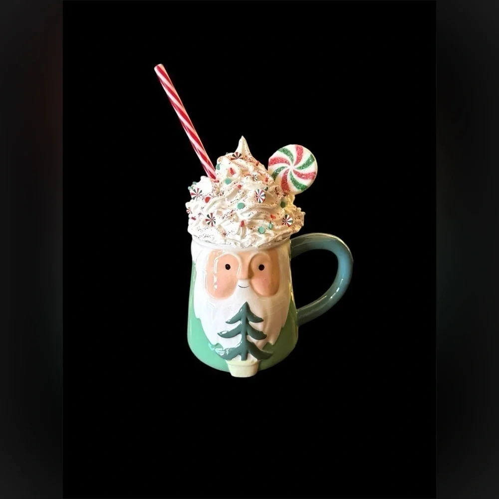 NEW OOAK Christmas Green Santa Faux Whipped Cream Mug Candy Decor